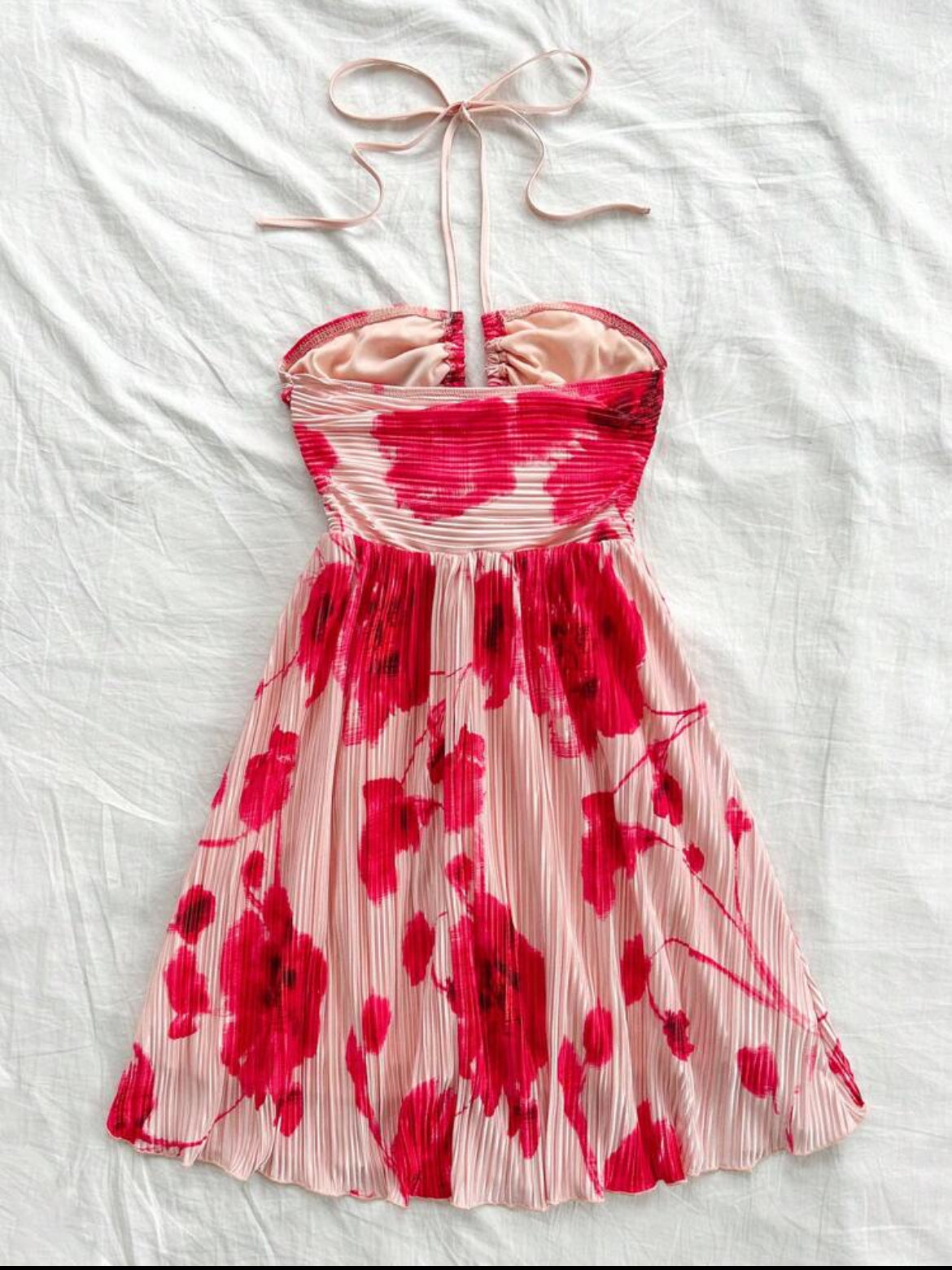 #9149 Tie Dye Floral Print Swing Tie-Neck Bowknot Tie Dress
