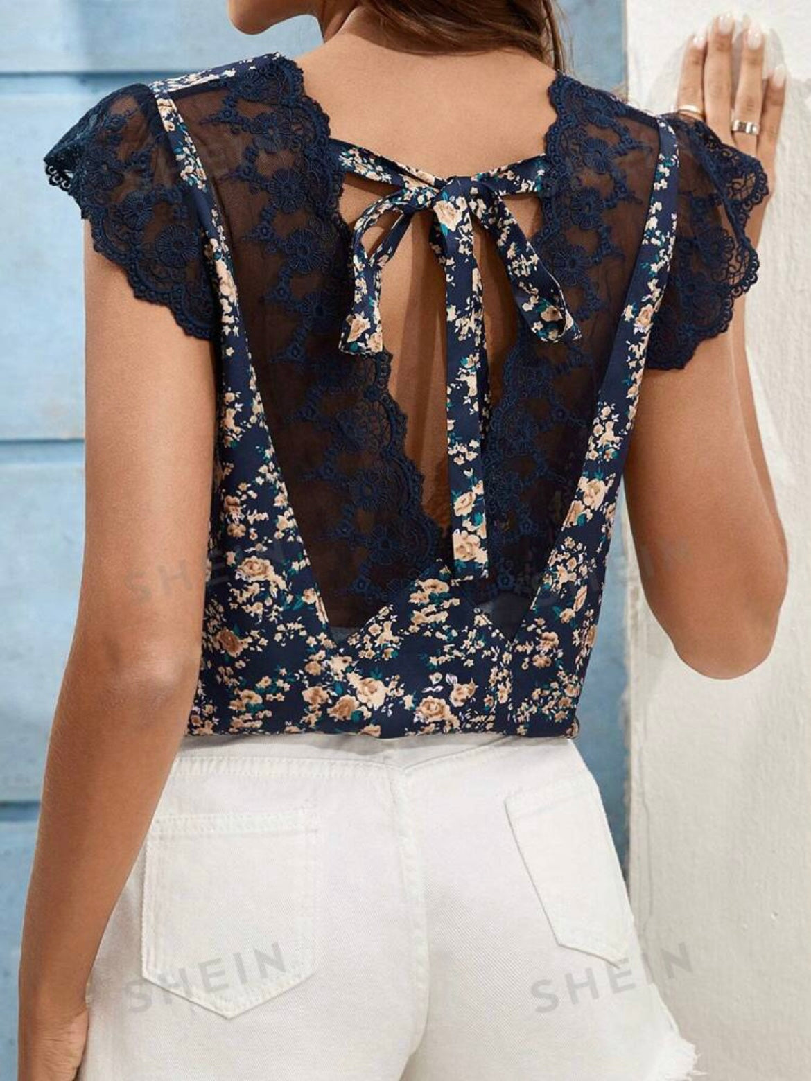 Floral French Style Lace Panelled And Printed Shirt