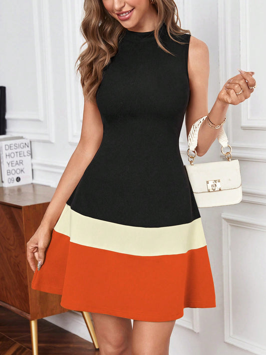 1157 Colorblock Mock Neck Dress