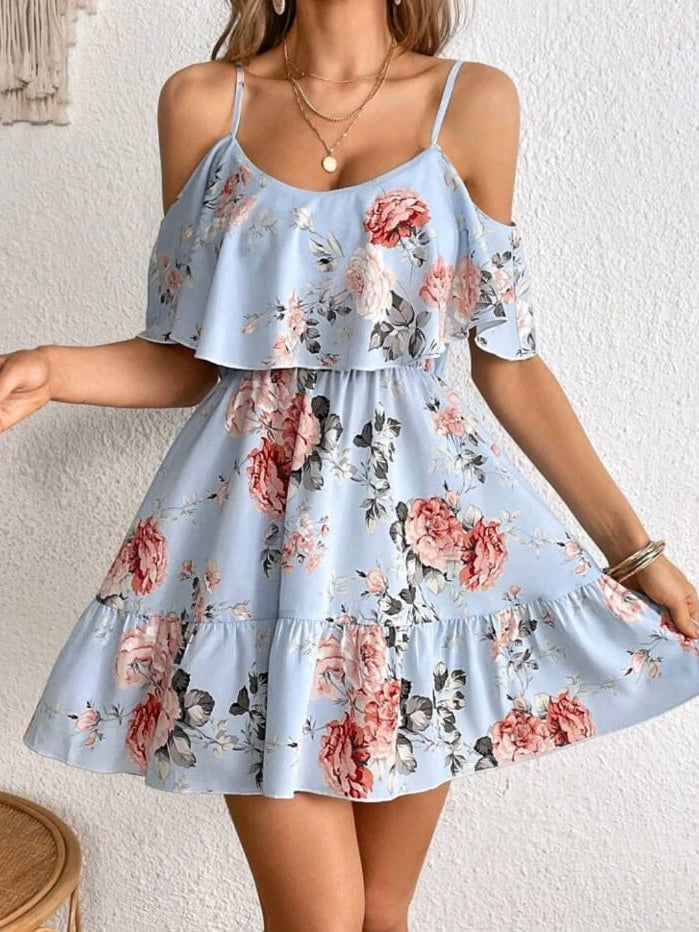 Cold Shoulder Ruffle Hem Dress