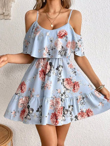 Cold Shoulder Ruffle Hem Dress