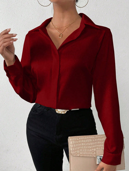 Gmail#8248 Long Sleeve Red Blouse