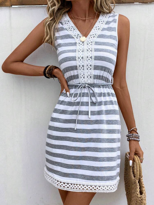 Striped Guipure Lace Panel Dress