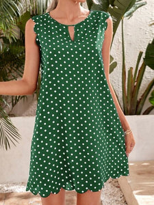 Keyhole Neck Scallop Edge Polka Dot Dress