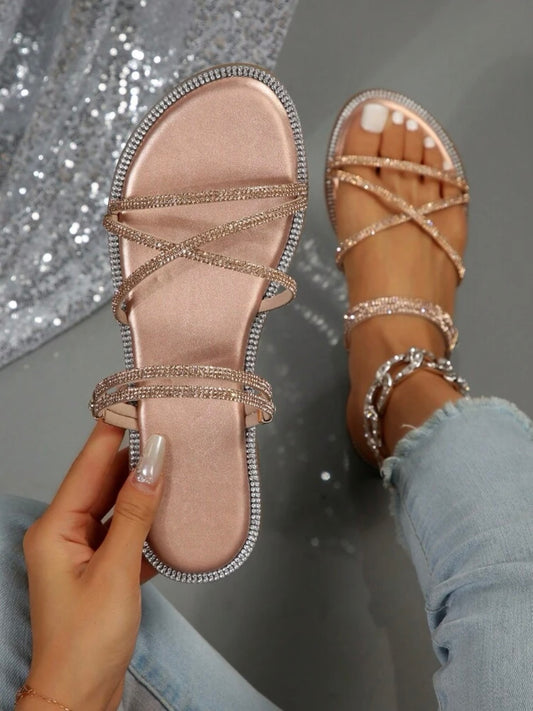 Crystal Embellished Flat Sandals