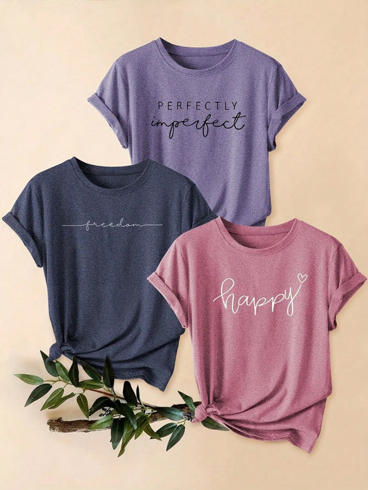 #3317 3-Piece Mixed Pack Letter Print Comfortable T-Shirt