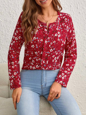 Print Notched Neck Blouse