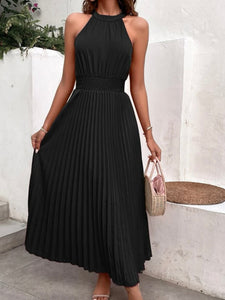 Pleated Hem Halter Dress