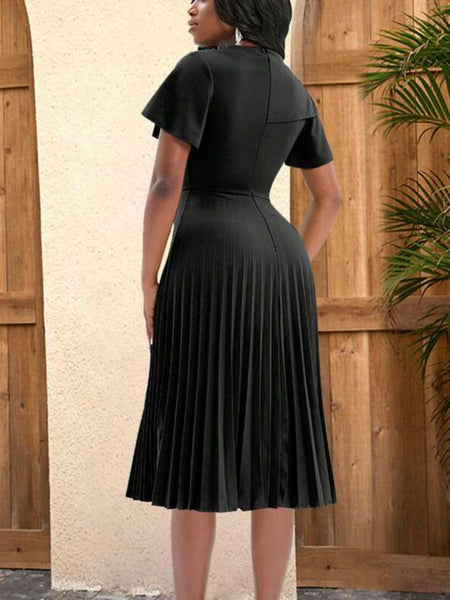 Ruffle Trim Pleated Hem Dress