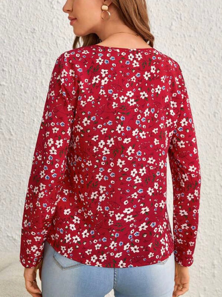 Print Notched Neck Blouse