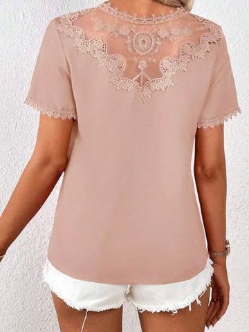Contrast Lace Solid Blouse