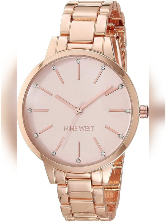 NW /2098PKRG Nine West Floral Dial Bracelet Watch - Rose Gold Tone