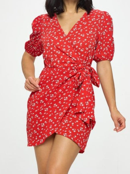 Surplice Neck Wrap Hem Mini Dress