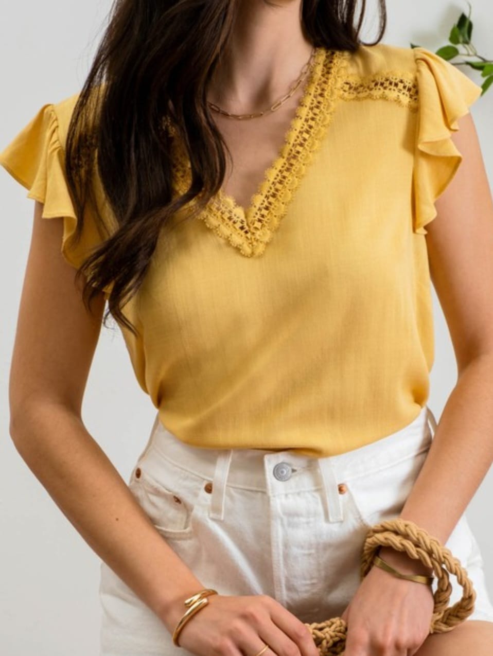 Scallop Lace Ruffle Sleeve Top