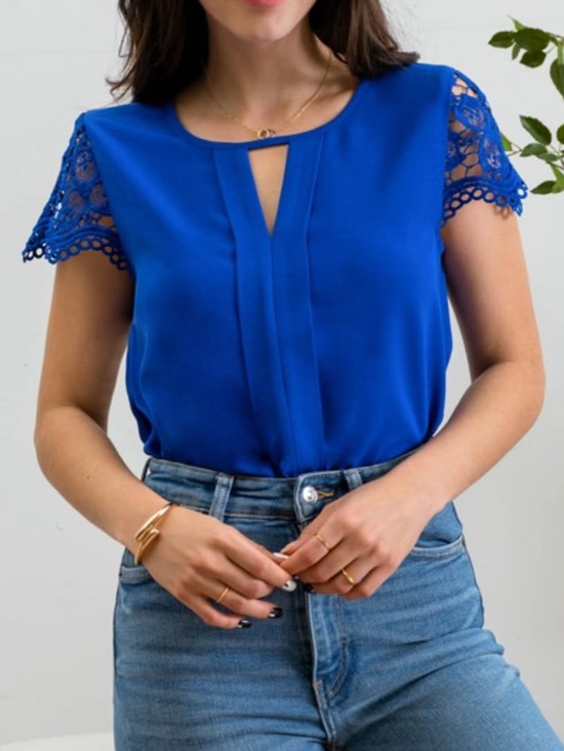 Lace Sleeve Woven Top