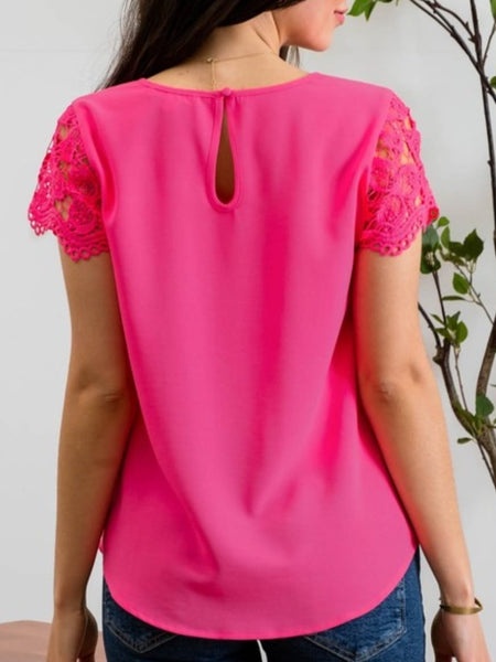 Lace Sleeve Woven Top