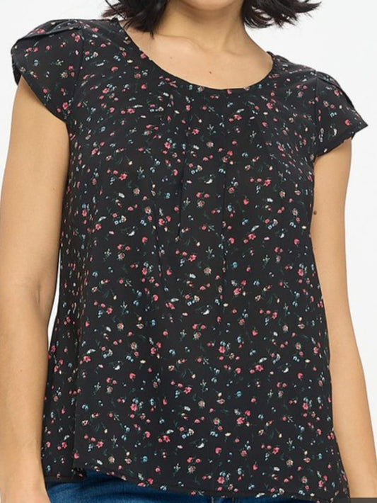 Floral Print Pleated Top
