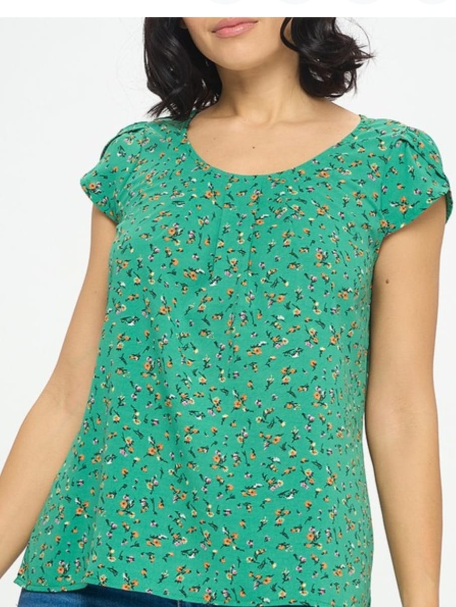 Floral Print Pleated Top