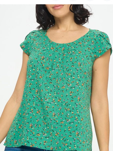Floral Print Pleated Top