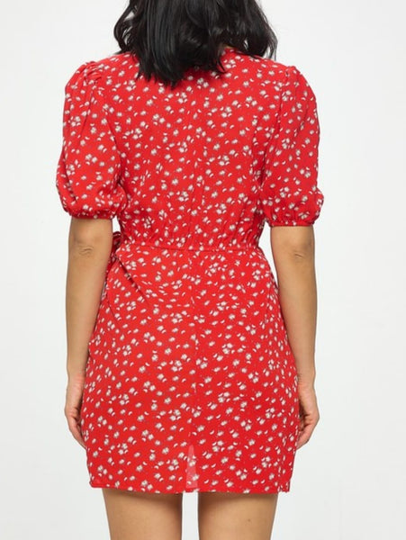 Surplice Neck Wrap Hem Mini Dress