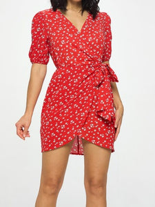 Surplice Neck Wrap Hem Mini Dress