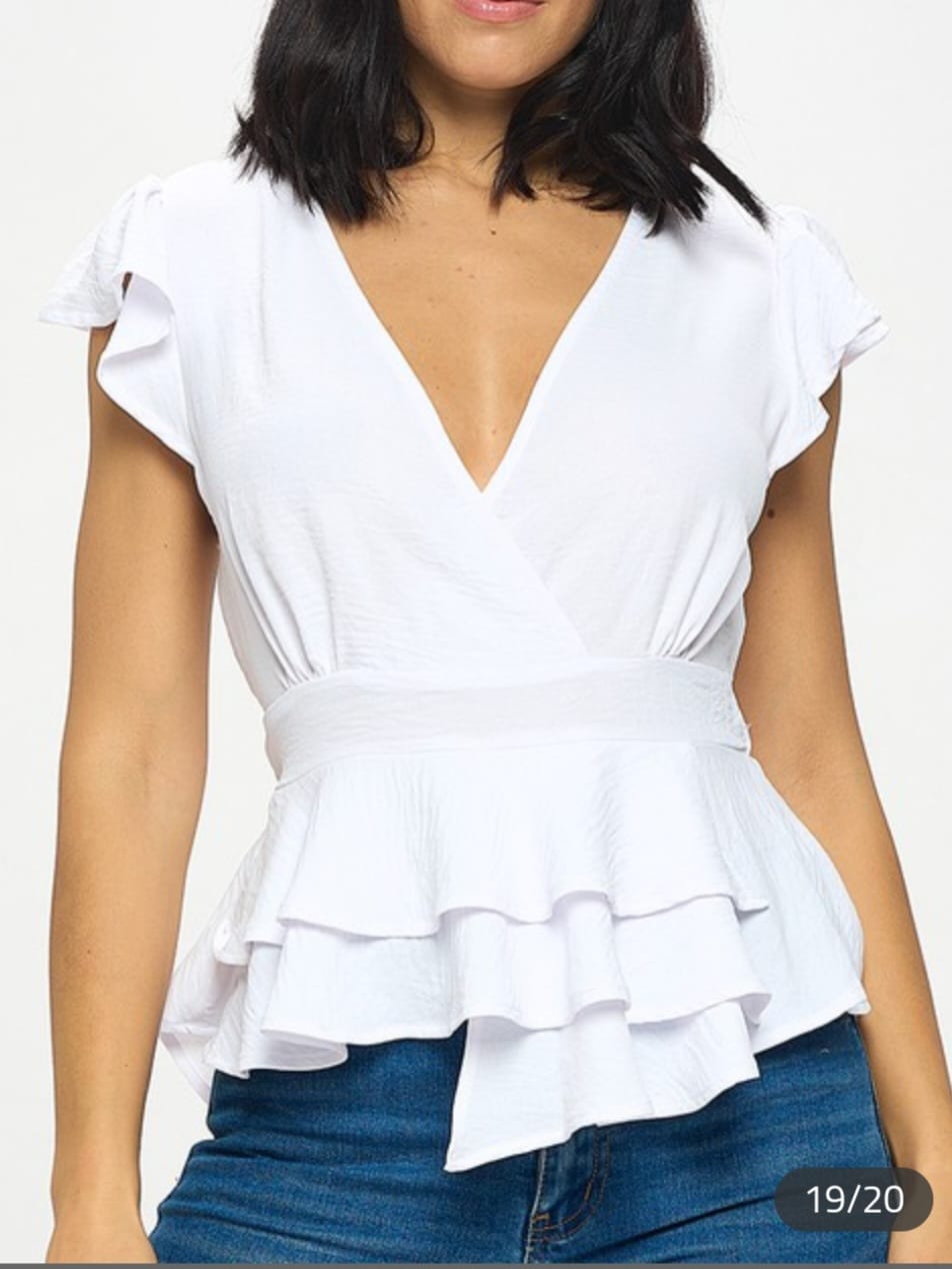 Surplice Neckline Short Sleeve Top 1