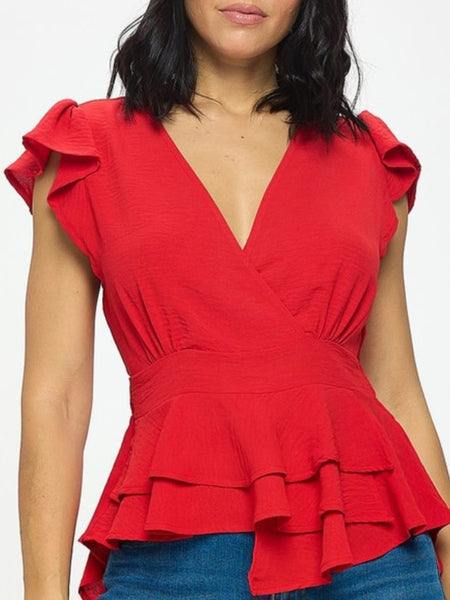 Surplice Neckline Short Sleeve Top