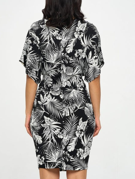 Twist Front Short Sleeve Dress * COTTON