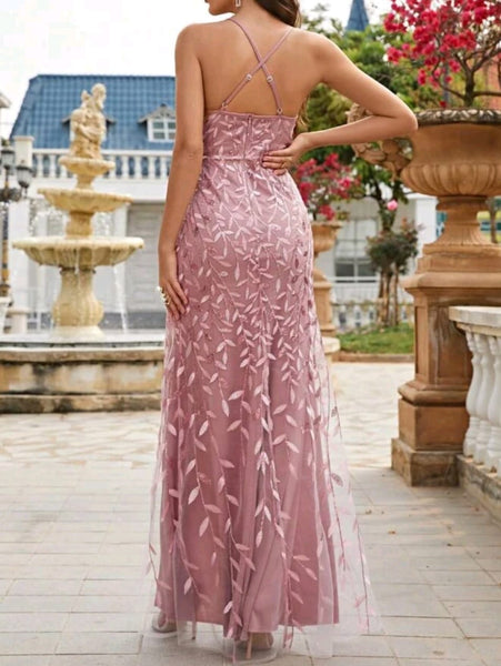 Embroidery Split Thigh Mesh Dress