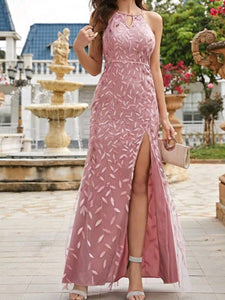 Embroidery Split Thigh Mesh Dress