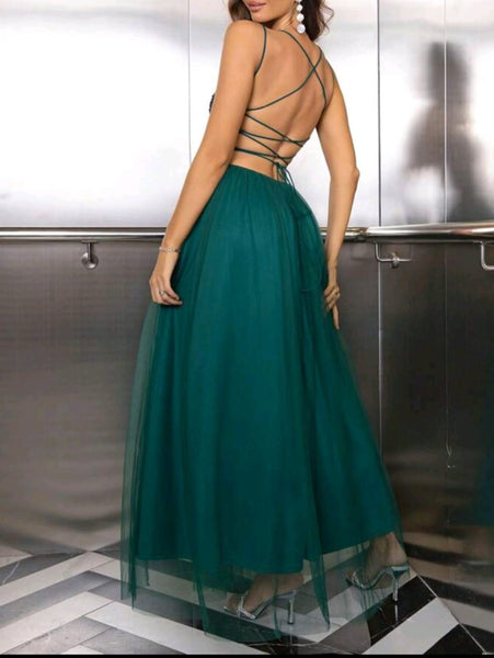 Contrast Sequin Mesh Overlay Cami Dress