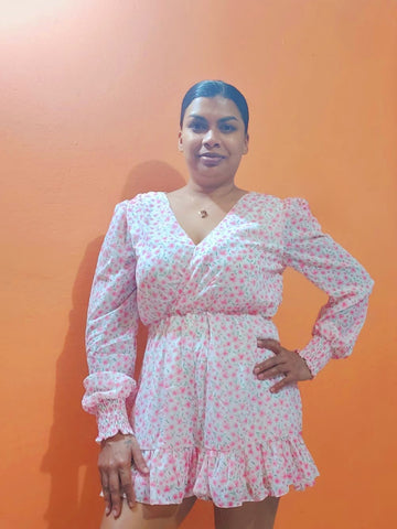 Floral Print Surplice Neck Long Sleeve Romper