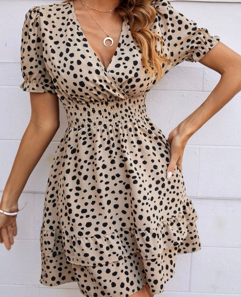 Shirred Waist Layered Hem Dress