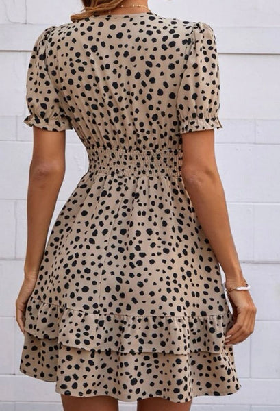 Shirred Waist Layered Hem Dress