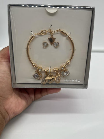 GUESS Gold and sliver with heart-shaped earrings