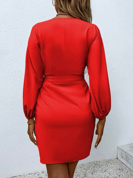 Surplice Neck Knot Wrap Dress