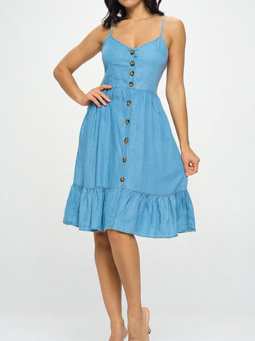 Button Down Cami Dress with Smocked Back