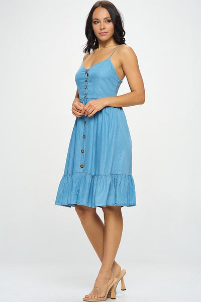 Button Down Cami Dress with Smocked Back