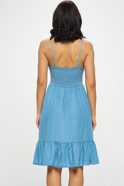 Button Down Cami Dress with Smocked Back