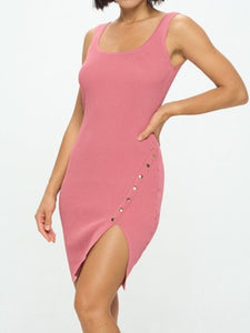 Solid Ribbed Sleeveless Dress