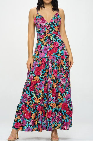 Floral Print Tiered Maxi Dress