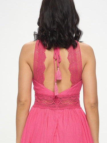 Crochet Insert Halter Mini Dress