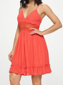 Crochet Insert Halter Mini Dress