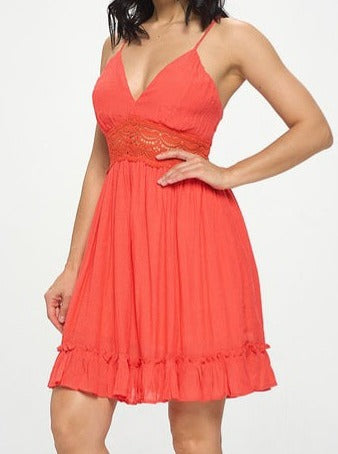 Crochet Insert Halter Mini Dress