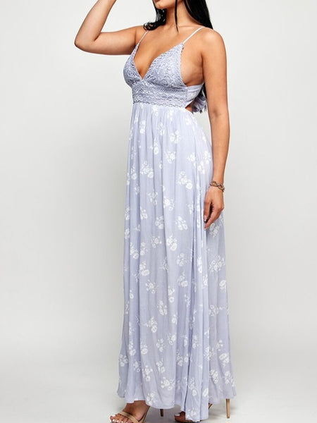Boho Eyelet Emroidered Tie Back Maxi Dress