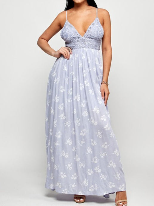 Boho Eyelet Emroidered Tie Back Maxi Dress