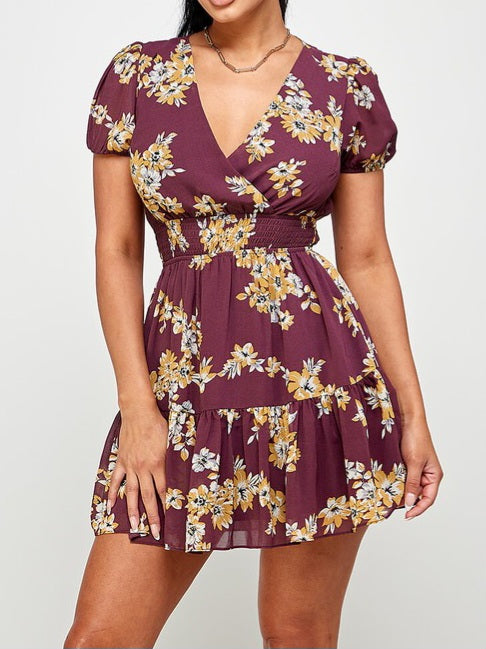 Frill Trim Short Sleeve Mini Dress