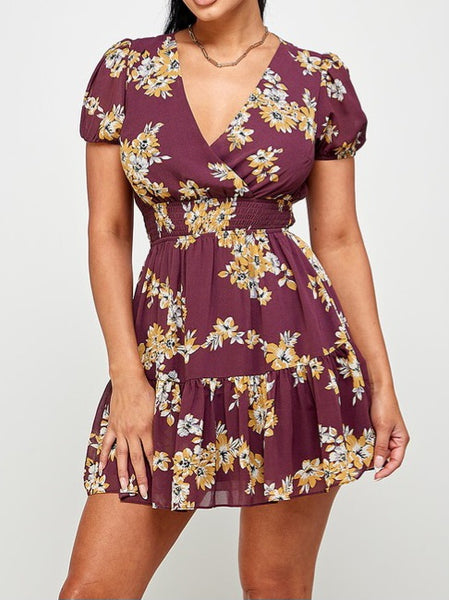 Frill Trim Short Sleeve Mini Dress