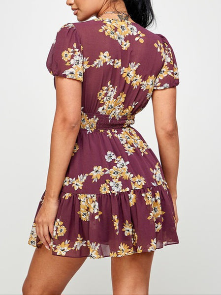 Frill Trim Short Sleeve Mini Dress