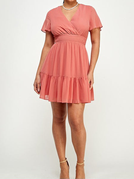 Short Sleeve Ruffle Dress